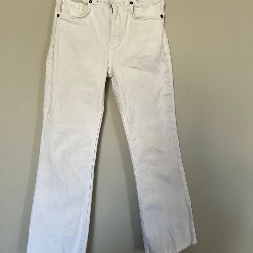 ZARA White High Waisted Flare Jeans Raw Hem Size: 2 #60